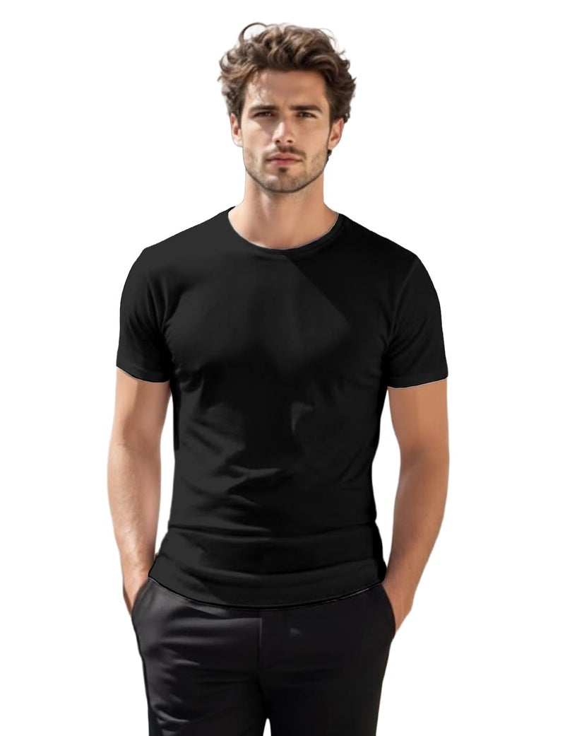 H2H Mens Basic Fashion Crew-Neck Slim Fit T-sihrt Black US M/Asia L (CMTTS0198) - Image 1